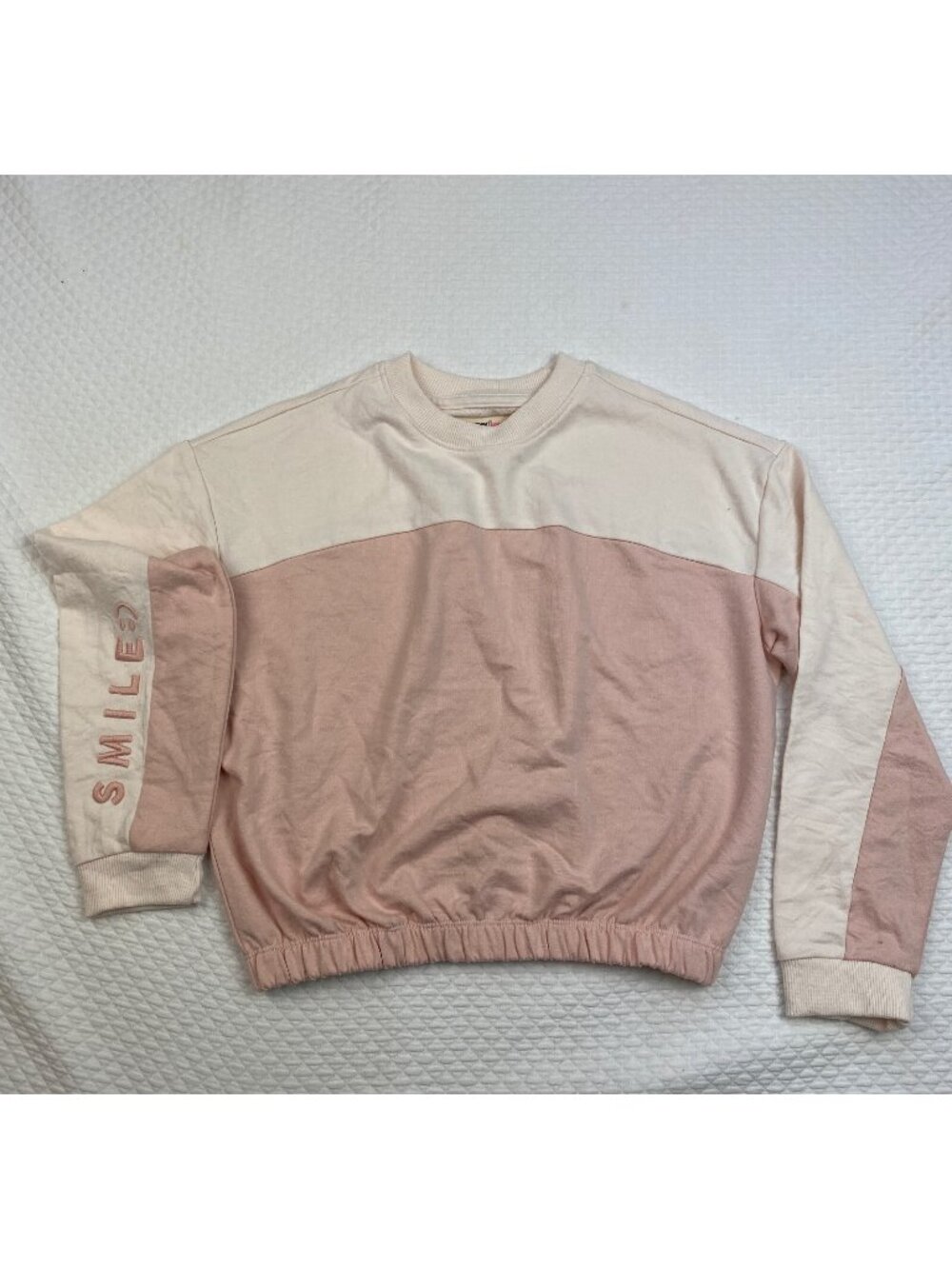Paperflower Sweatshirt Girls Medium 10 Embroidered Peach Smile Colorblock Top
